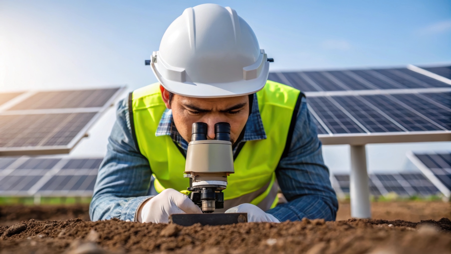 A person in safety gear conducting an environmental site assessment